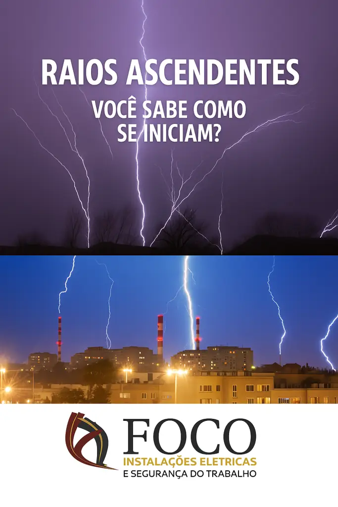 Imagem de raios ascendentes durante uma tempestade, representando a importância do SPDA (Sistema de Proteção Contra Descargas Atmosféricas).